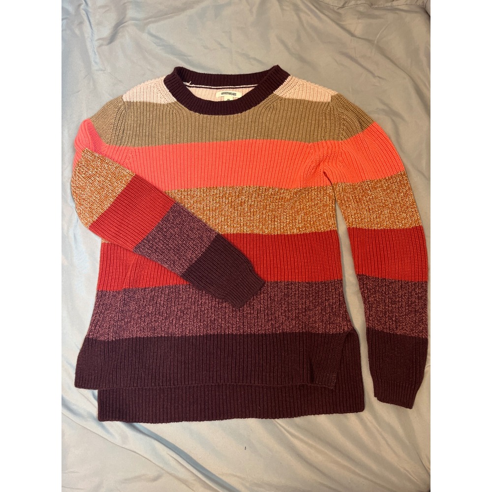 GOODTHREADS Striped Crew Neck Long Sleeve Sweater Multi Color XS